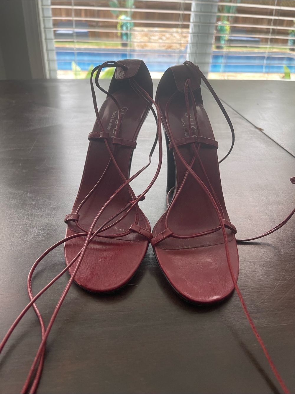 Gucci Burgundy Lace-Up Strappy High Heels